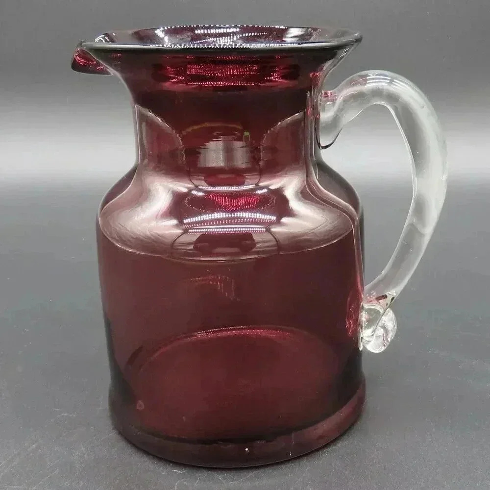 Amethyst Glass Pitcher Water Pitcher Applied Handle Blown Glass VTG